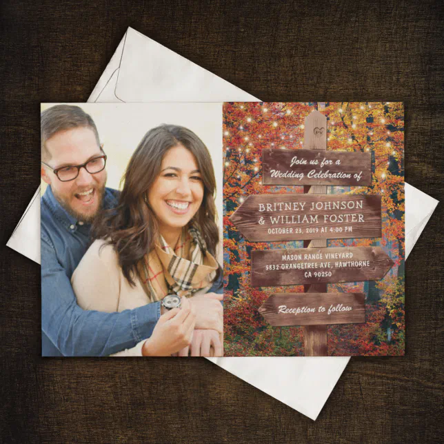 Rustic Fall Woodland Photo Wedding Invitation | Zazzle