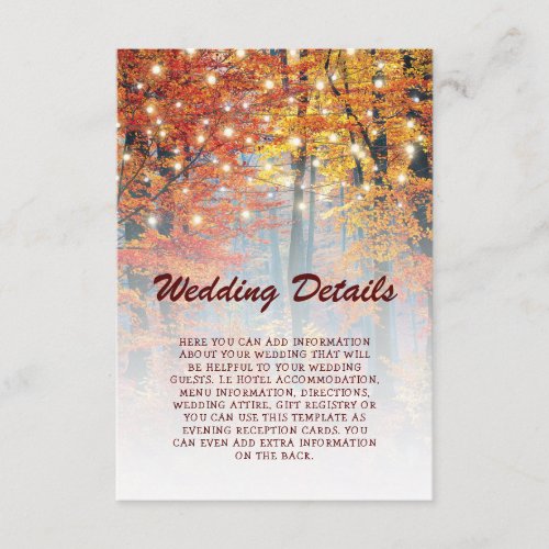 Rustic Fall Woodland String Lights Wedding Details Enclosure Card