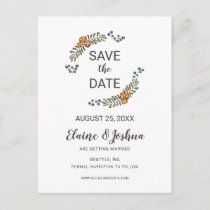 Rustic Fall Wreath Wedding save the date Announcement Postcard