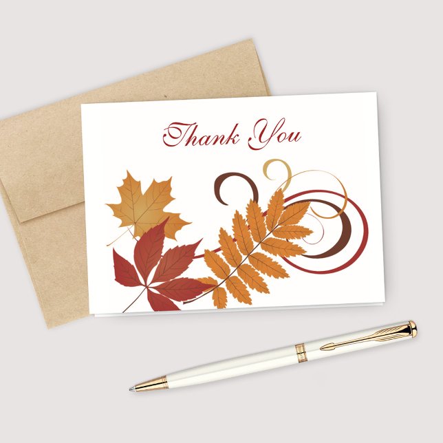 Rustic Falling Autumn Leaves Wedding Thank You Card (Creator Uploaded)