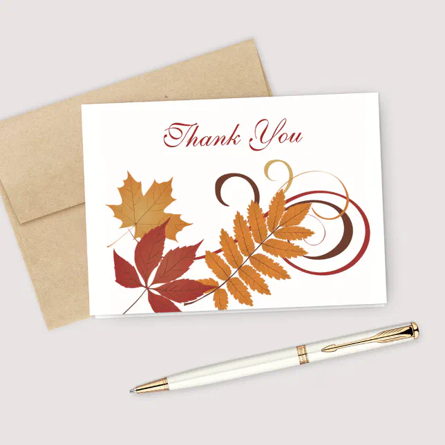 Rustic Falling Autumn Leaves Wedding Thank You Card | Zazzle