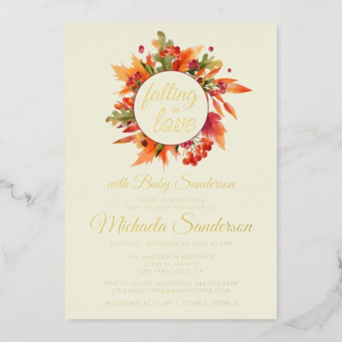 Rustic Falling in Love Autumn Fall Baby Shower Foil Invitation