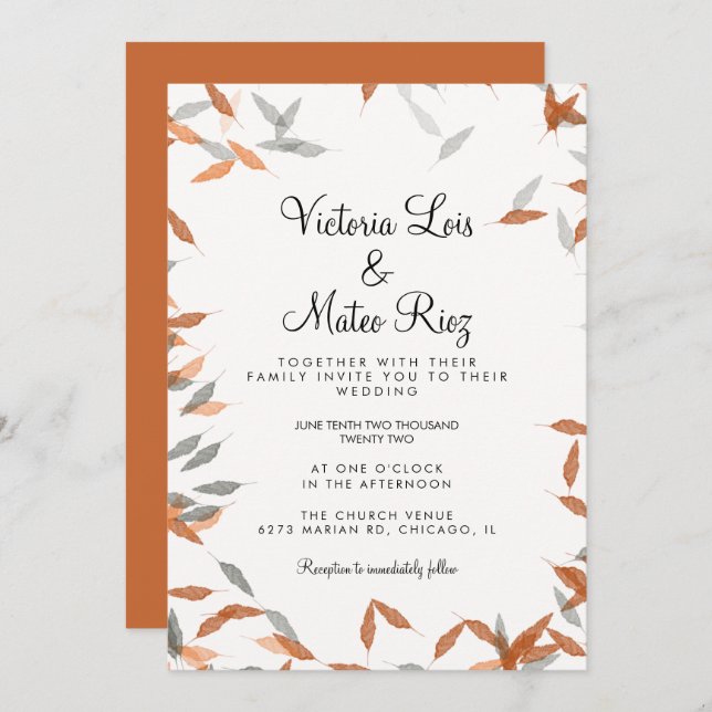 Rustic Falling Leaf Greenery Floating Wedding Invitation (Front/Back)