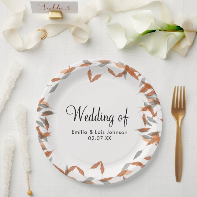 Rustic Falling Leaf Pampas Floating Wedding  Paper Plates (Wedding)