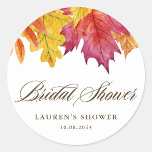 Rustic Falling Leaves Autumn Bridal Shower Classic Round Sticker