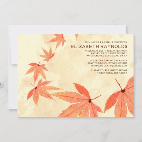 Rustic Falling Leaves Bridal Shower Invitations