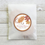 Rustic Falling Leaves Copper Wedding Monogram Classic Round Sticker<br><div class="desc">Rustic and elegant round fall themed wedding monogram favor stickers. Our "Falling Leaves" wedding stationery features saturated fall foliage and scrolling swirls. Colors include orange, copper, brown, red and gold. Response Card - Style 1: Response Card - Style 2 (includes entrée options): com com Response Postcard (address on reverse side):...</div>