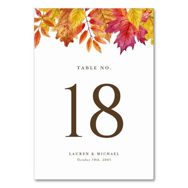 Rustic Falling Leaves Garland Autumn Wedding Table Number (Back)