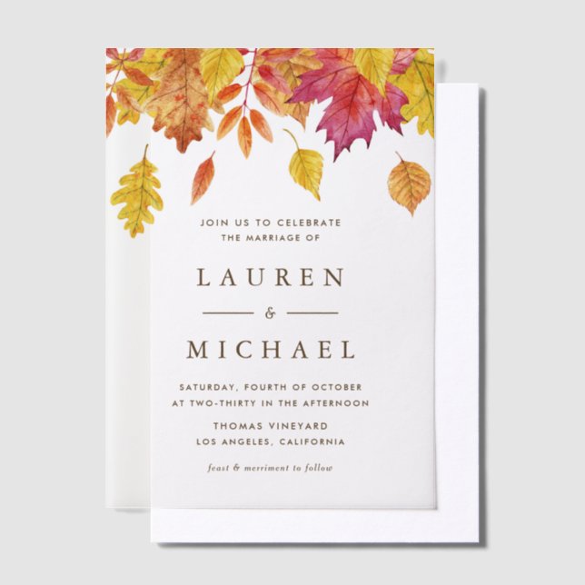 Rustic Falling Leaves Garland Autumn Wedding Vellum Invitations (Offset)
