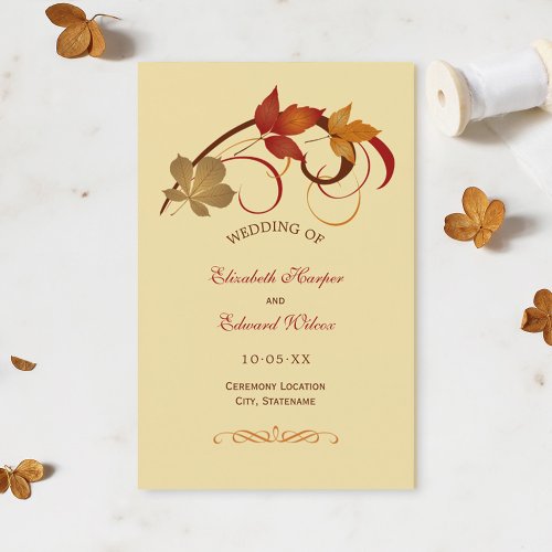 Rustic Falling Leaves Golden Fall Wedding Programs