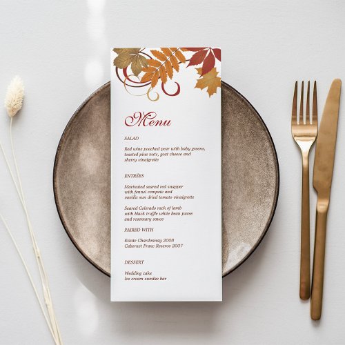 Dinner Menu Card | Autumn Falling Leaves