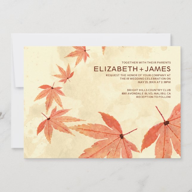 Rustic Falling Leaves Wedding Invitations (Front)