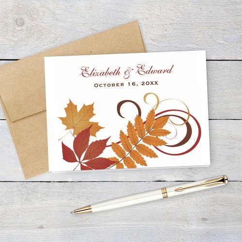 Rustic Falling Leaves Wedding Monogram Thank You Card