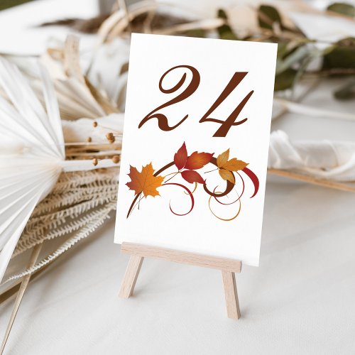 Rustic Falling Leaves Wedding Table Number
