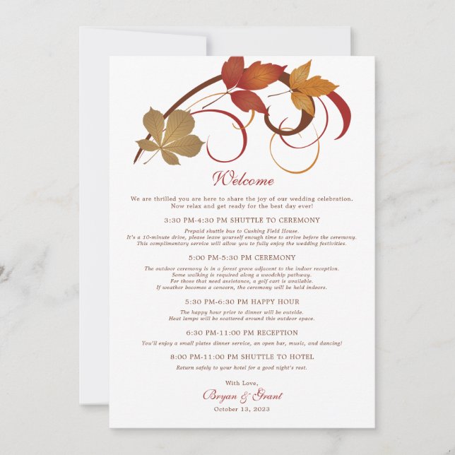 Rustic Falling Leaves Wedding Welcome Card (Front)