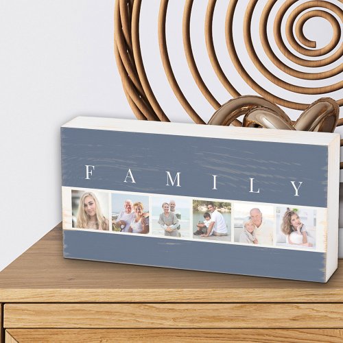 Rustic FAMILY 6 Picture Grid Coastal Blue Wooden Box Sign