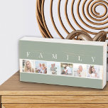 Rustic FAMILY 6 Picture Grid Country Green Wooden Box Sign<br><div class="desc">Distressed wooden box sign personalized with your family photos. The photo template is set up for you to add 6 of your favorite pictures, which are displayed in square format in a simple, strip style, photo collage. Above your pictures, the word "FAMILY" is lettered in modern typography. This smart and...</div>
