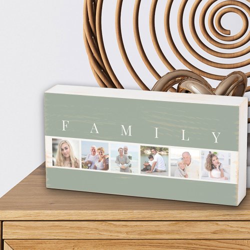 Rustic FAMILY 6 Picture Grid Country Green Wooden Box Sign