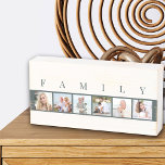 Rustic FAMILY 6 Picture Grid Natural Off White Wooden Box Sign<br><div class="desc">Distressed wooden box sign personalized with your family photos. The photo template is set up for you to add 6 of your favorite pictures, which are displayed in square format in a simple, strip style, photo collage. Above your pictures, the word "FAMILY" is lettered in modern typography. This smart and...</div>
