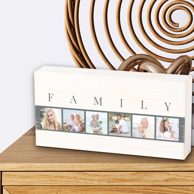 Rustic FAMILY 6 Picture Grid Natural Off White Wooden Box Sign (Creator Uploaded)