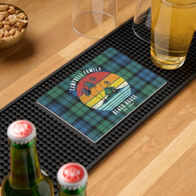 Rustic Family Beach House Palm Trees Custom Tartan Bar Mat (Insitu (Bar 2))