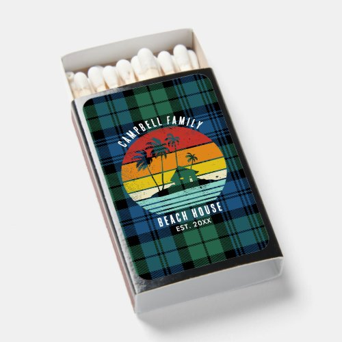 Rustic Family Beach House Palm Trees Custom Tartan Matchboxes
