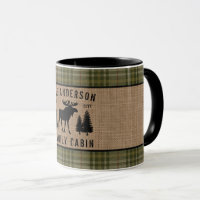 Rustic Family Cabin Moose Pine Green Plaid 2 Tone