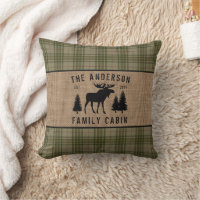Rustic Family Cabin Moose Pine Green Plaid Burlap