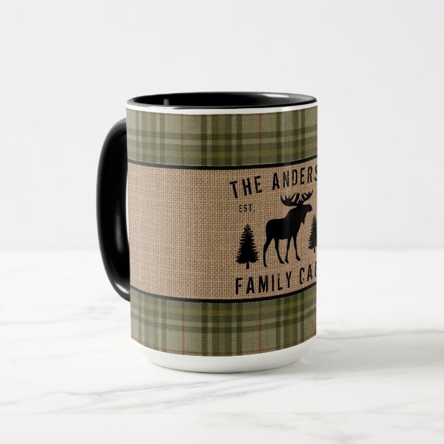 Rustic Family Cabin Moose Pine Green Plaid Large Mug (Front Left)