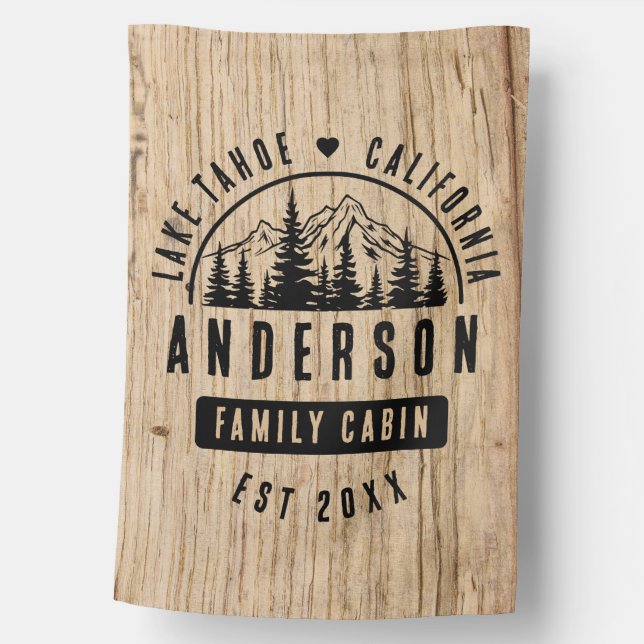 Rustic Family Cabin Mountain Lodge | Wood Effect  House Flag (Front)