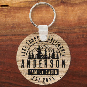 Rustic Family Cabin Mountain Lodge Wood Effect Keychain