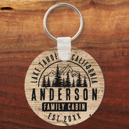 Rustic Family Cabin Mountain Lodge  Wood Effect  Keychain