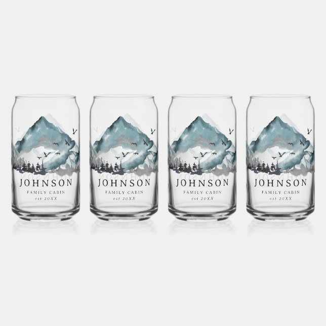 Rustic Family Cabin Mountain Pine Tree Forest Can Glass (Back)