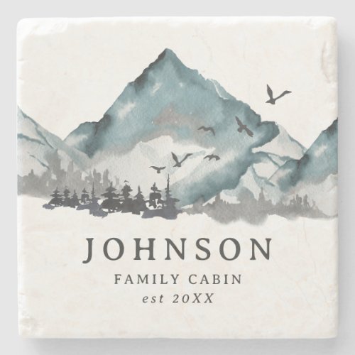 Rustic Family Cabin Mountain Pine Tree Forest Stone Coaster