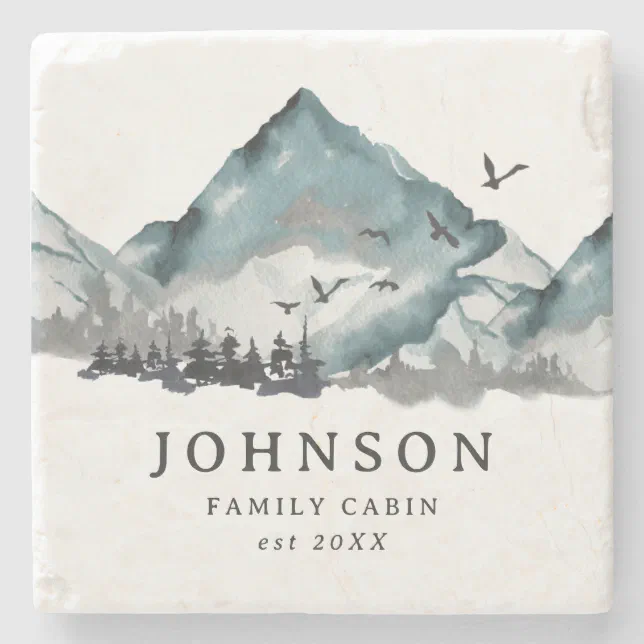 Rustic Family Cabin Mountain Pine Tree Forest Stone Coaster | Zazzle
