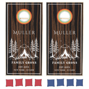 Rustic Family Cabin Retro Vintage Name Wood Z Cornhole Set