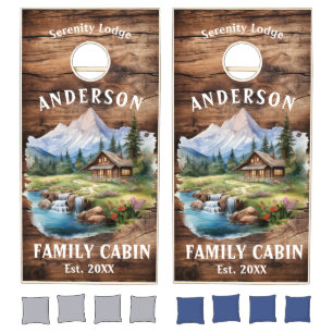 Rustic Family Cabin Scene (add your own cabin pic) Cornhole Set