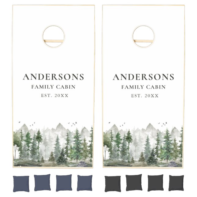 Rustic Family Cabin Woodland Mountain Forest Cornhole Set (Set)