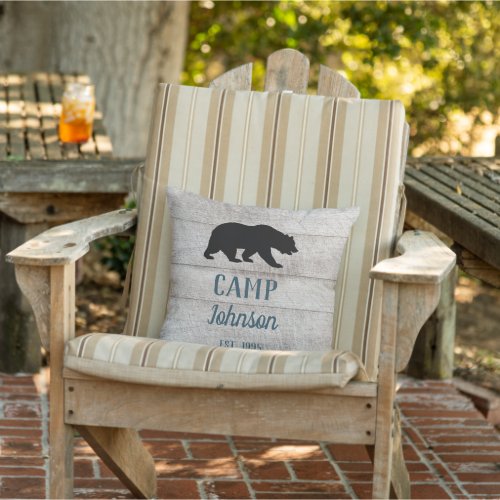 Rustic Family Camp Bear Porch Outdoor Pillow