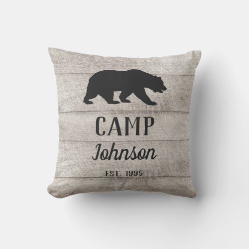 Rustic Family Camp Black Bear Porch Outdoor Pillow