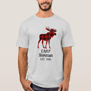 Rustic Family Camp Buffalo Plaid Moose T-Shirt