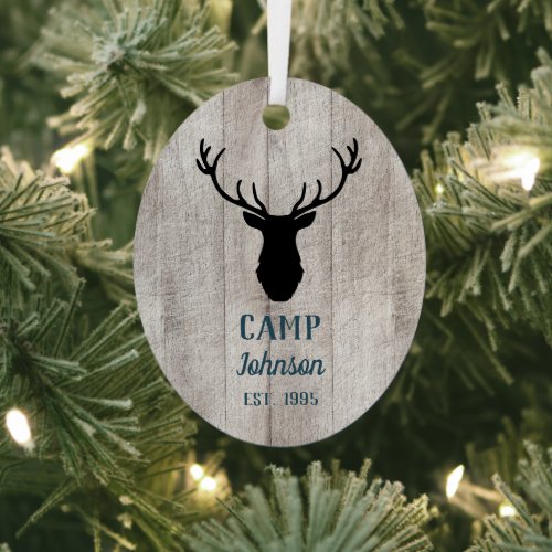Rustic Family Camp Deer Head Antlers Metal Ornament