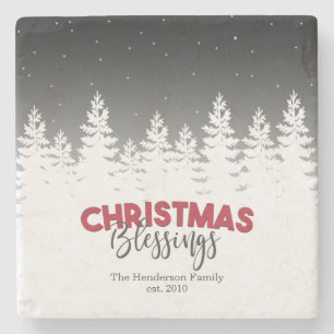 Rustic Family Christmas Blessings Holiday Stone Coaster