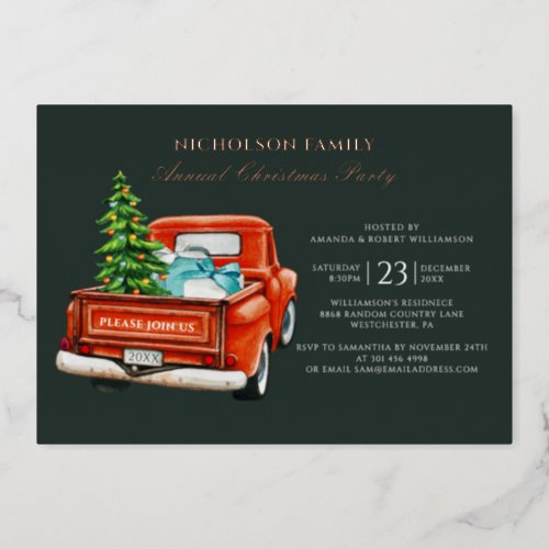 Rustic Family Christmas Party Gold Foil Invitation