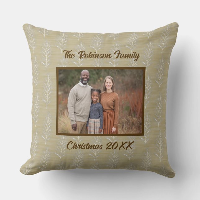 Rustic Family Christmas Photo Personalized  Throw Pillow (Front)