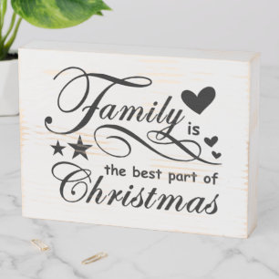 Rustic Family Christmas Typography Black & White Wooden Box Sign