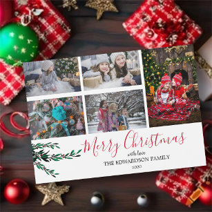Rustic family collage Christmas magnetic card
