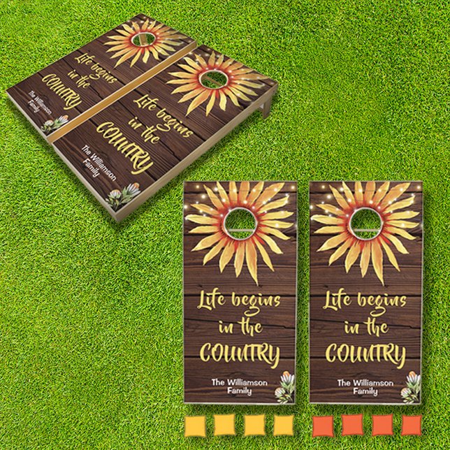 Rustic Family Country Life Sunflower Lights Cornhole Set (Creator Uploaded)
