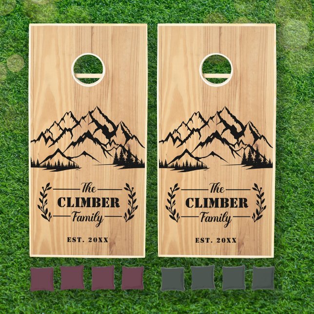 Rustic Family Custom Name Mountain House Pine Wood Cornhole Set (Creator Uploaded)