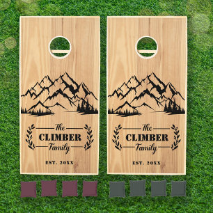 Rustic Family Custom Name Mountain House Pine Wood Cornhole Set